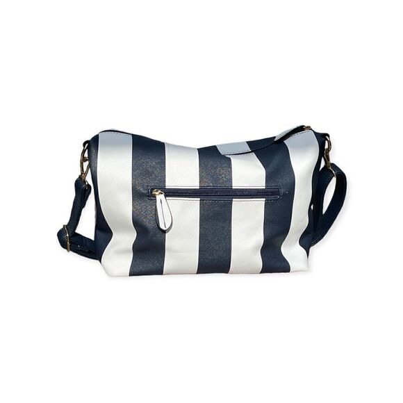 Blue, White Striped Casual Shoulder Crossbody Bag - Picture 4 of 9